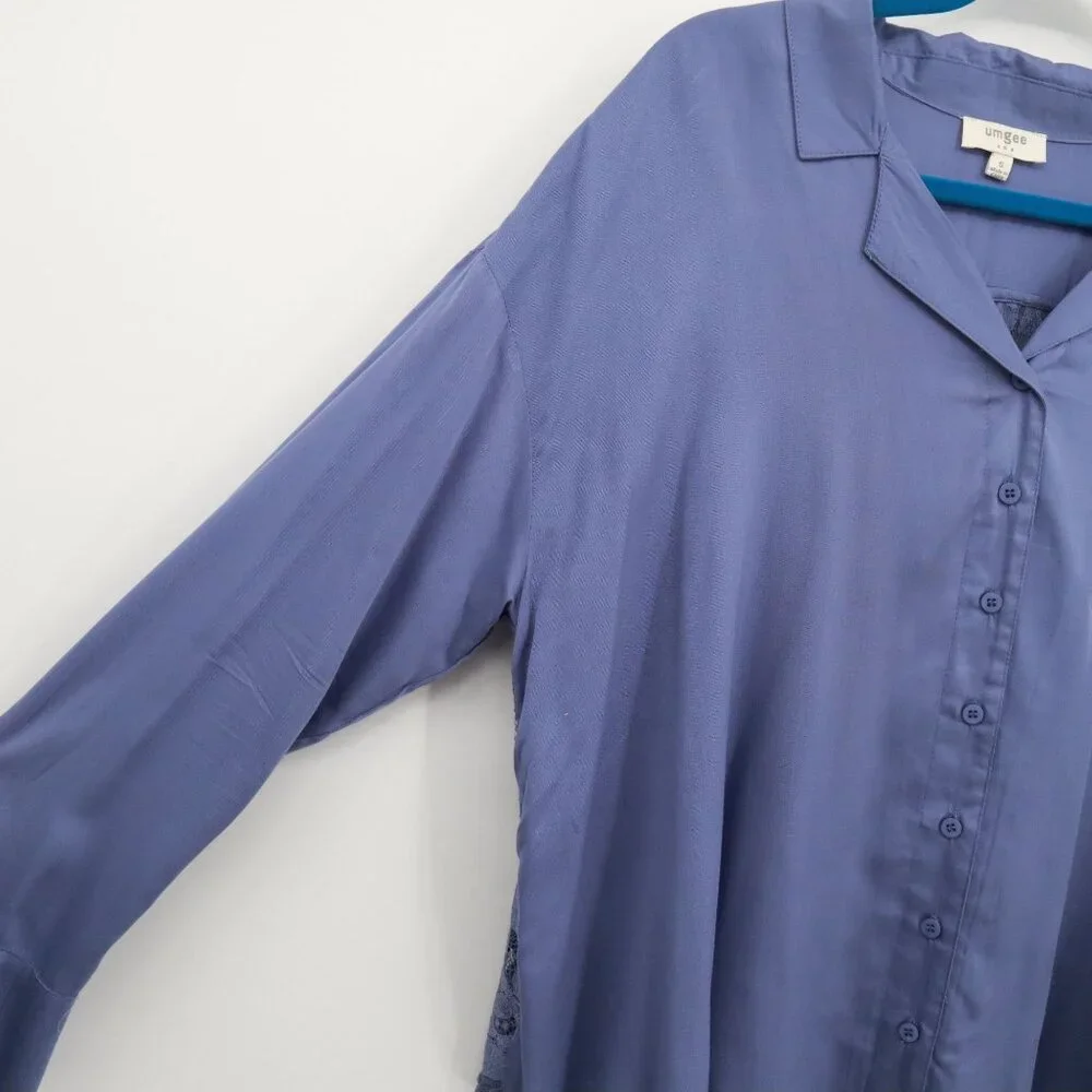 Umgee Lace Shirt Womens S Blue‎ Twee Feminine Boho Grannycore Slouchy Romantic